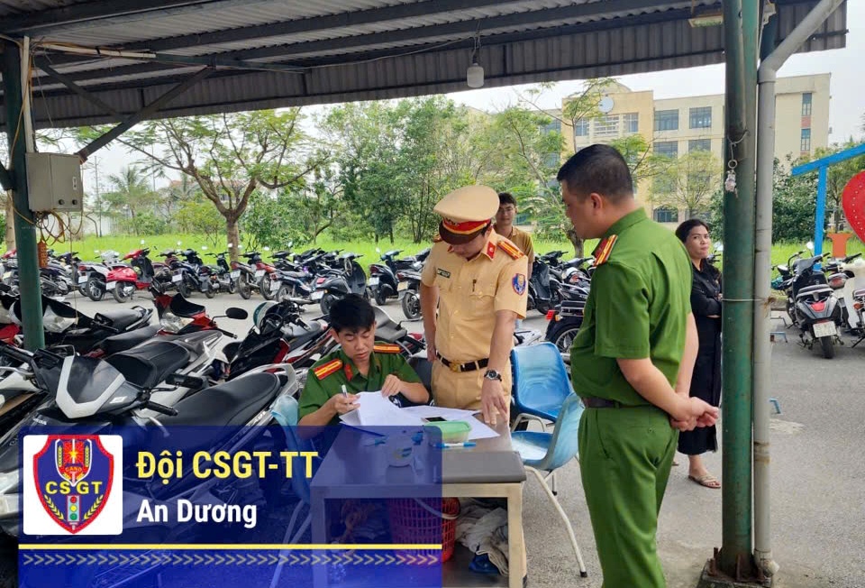 Công an huyện An Dương: Phối hợp kiểm tra 5 nhà trường về phương tiện giao thông của học sinh, sinh viên